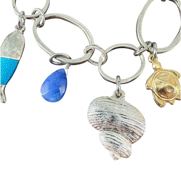 J. Jill Multi-Charm Bracelet Metal Blue Rising Tides Shell Fish Turtle Sea Life - Picture 6 of 14